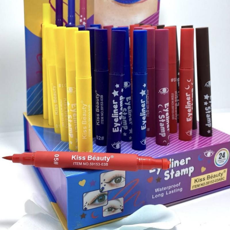 IMG_8367 (1) خط چشم رنگی ماژیکی دو طرفه استامپی طرح دار کیس بیوتی kiss beauty eyeliner - Image 4